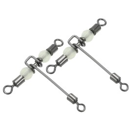 PATIKIL 3 Way Swivel 66lbs, 25 Pack Cross Line T Turn Rolling Terminal Tackle with Luminous Beads for Catfish Surf Rig, Black