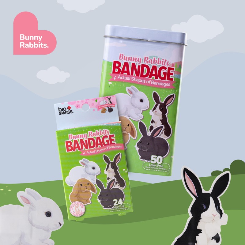 BioSwiss Bandages, Bunny Rabbits Shaped Self Adhesive Bandage, Latex Free