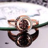 JIANGYUE Rose Gold Statement Ring Round Chocolate Cooktail Ring Cubic