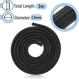 13 mm x 3 m Black Cable Sleeve, Flexible Woven Cable Protection, Can Be Cut to Size, Self-Closing, Cable Sheath for Hidden Cable Protection and Cable Management