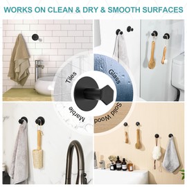 SAYAYO Adhesive Hooks for Hanging Coat, Hat, Robe, Brushes, Stick on Towel Hooks for Bathroom Kitchen, Waterproof SUS304 Stainless Steel Sticky Wall Hooks, No Nails, 4 Pack, Black