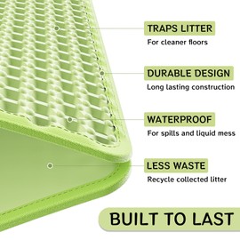 Cat Litter Mat -24'' x 15'', Small Litter Trapping Mat, Easy to Clean Box Mat, Waterproof, Urine-Proof, Non-Slip Kitty Litter Mats for Floor, Green