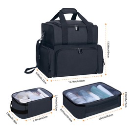 UOZL Large Cosmetic Bag with 3 Removable Case and 2 Removable Dividers Double Layer Travel Storage Organizer, Makeup Brushes Storage Section Black