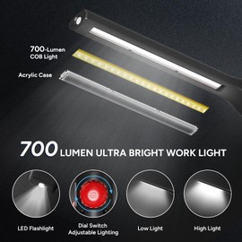 DR.PREPARE LED Work Light, 4000mAh Rechargeable COB Mechanic Light, 700 Lumens Portable Lights with Magnetic Base 360° Swivel for Car Paint Correction, Workshop,Repair, Inspection, Emergency
