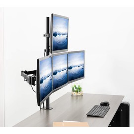 VIVO Quad Monitor 13 to 24 inch LED LCD Clamp-on Desk Mount, 3 Plus 1 Articulating Display Computer Stand, Holds 4 Screens, Max VESA 100x100mm, Adjustable, Home Office Workstation, STAND-V104C