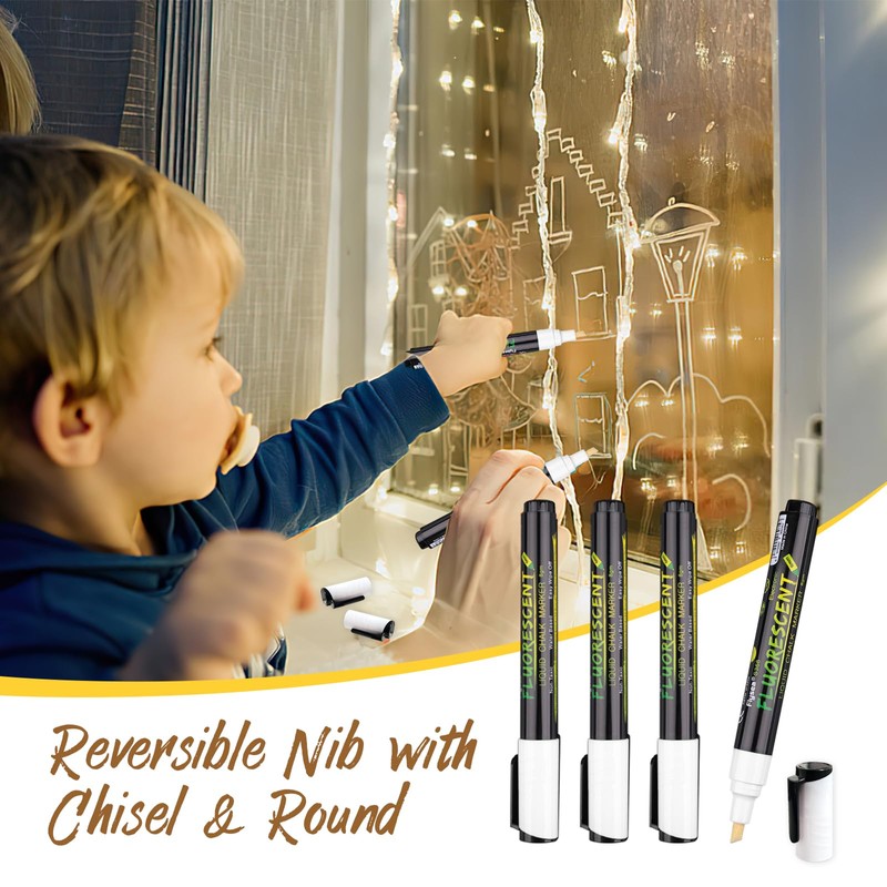 Chalk Pen, White, Chalk Pens for Blackboard, Washable, Pack of