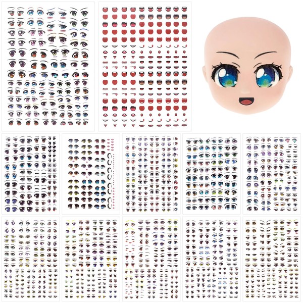 Joez Wonderful 12Pcs Water Eye Stickers for Dolls, Eye Water Decals Cute Cartoon for Doll Clay Accessories