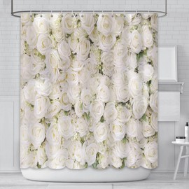 AIBIIN White Flowers Wall Shower Curtain Sweet Wedding Floral Girl Ladies Bathroom Bathtubs Decor Durable Waterproof Fabric Bathtub Sets with 12 Hooks 180x180cm