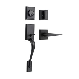 NeuType Front Door Lock Set Front Door Handle Door Locks with Deadbolt Door Handles Matte Black Front Entry Door Handle and Lock Set with Single Cylinder Deadbolt and Lever Handle