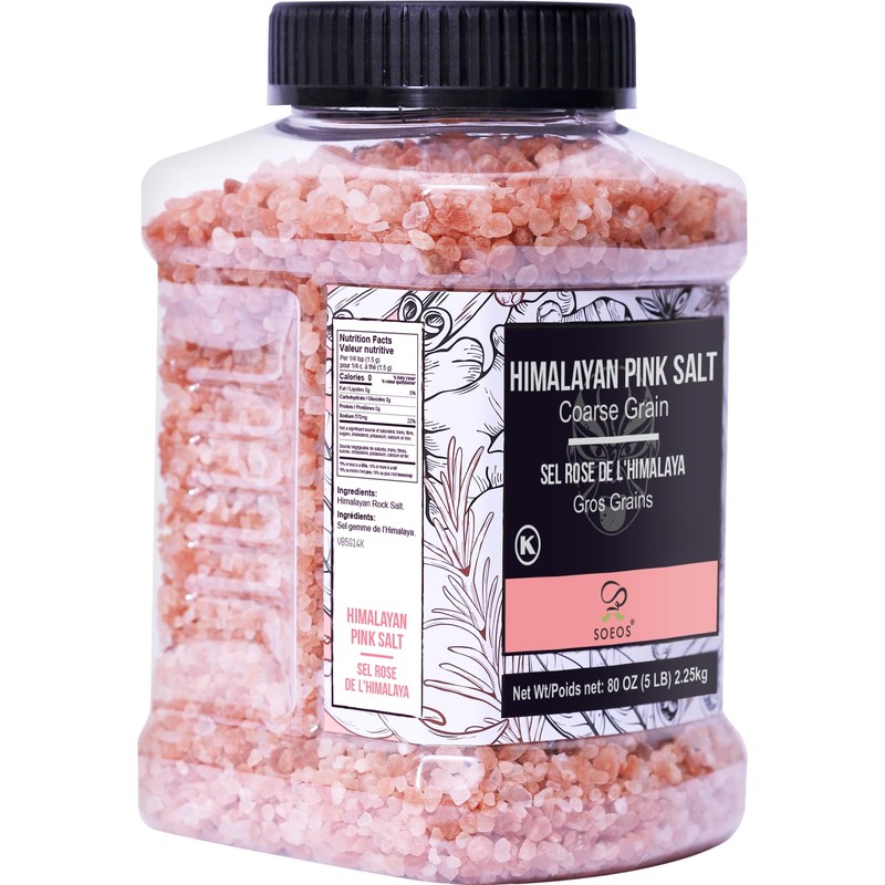Soeos Himalayan Pink Salt, Coarse Grain, 80oz (5 Pound), Pink
