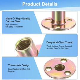 M METERXITY 5-Pack M12x25mm T-Nuts Galvanized Carbon Steel Tee Nut 3 Hole Round Base Welding Nut Through Hole Furniture Hardware Flange Insert Female Thread Gold