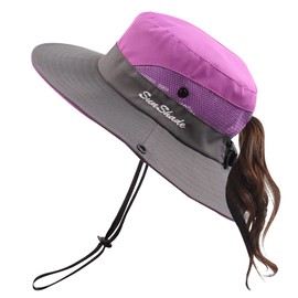 Pesaat Sun Hat Children Adults Summer Hat UV Protection Summer Hat Crushable Waterproof Fishing Hat with Chin Strap Garden Hat Boonie Hat Women for Gardening Hiking, Purple-multi-coloured