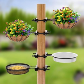 Xisakaca 2 Pack Bird Feeder for Railing Pole, Bird Bath Feeding Station Kit with Water Bowl & Mesh Food Tray, Birdbaths & Birdfeeder Installed on Fences, Trees, Deck, Indoor and Outdoor