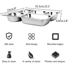 AIYoo Large 13 inches Stainless Steel Rectangular Divided Plates,5 Sections Dinner Plates for Adults,Campers and Portion Control Lunch Container,2 Pack Unbreakable Rectangular Plates for Every Day Use