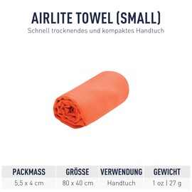 Sea to Summit - Airlite Towel Travel Towel S - Towel - Microfibre - Absorbent & Quick Drying - Ultralight - Compact - Hiking - 40 x 80 cm - Outback Orange - 30 g