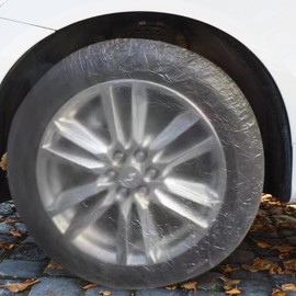 SHINEOFI Disposable Tire Covers for Truck Wheel Protection Transparent Plastic Tire Protectors with Elastic Design for Dustproof Repair Washing and Painting Maintenance