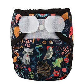 Baby Cloth Diaper Cover Nappy Hook and Loop Double Gusset 6.6lbs to 33lbs (Owl Frog Floral) One Size