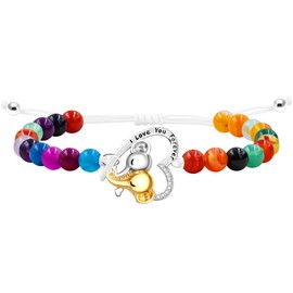 Natural Mixed Color Striped Agate Bracelet 6mm Color Bracelet Double Elephant Charm Bracelet for Girlfriend Mother Engraved I Love You Forever Jewelry
