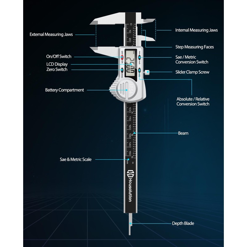 Housolution Digital Caliper 6 inch,(ABS) Absolute Scale Caliper,IP54 Caliper Measuring
