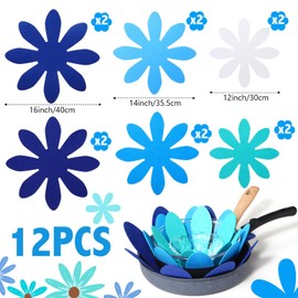 Queekay 12 Pcs Felt Pot and Pan Protectors 12/14/16 Inch Larger Thicker Pan Protector Pads, Colorful Pot Separators for Stacking Cookware Organizing Protecting(Blue)
