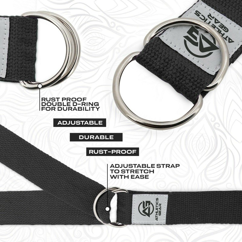 Yoga Strap Belt with Metal D-Ring Buckle, 6ft long &