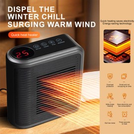 Electric Space Heater, Small Heater for Indoor Use, Portable PTC Ceramic Space Heater, Real Quiet Plug-In Space Heater, Portable Plug in Air Heater for Cold Weather for Office Desk and Bedroom
