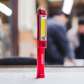 NEBO Big Larry 2 Work Light | 500 Lumens, 4 Light Modes, Magnetic LED Flashlight & Portable COB Task Lamp, Battery Powered, Pocket Clip, Water Resistant, Includes 3x AA Batteries — Red