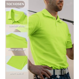 TACVASEN Mens Golf Polo Shirts Mens Collared Shirts Short Sleeve Moisture Wicking Golf Shirts Camisas Polo para Hombre Neon Green, L