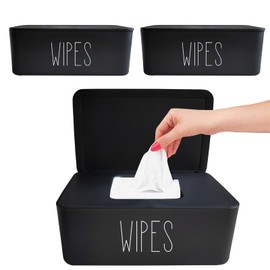 Moorfowl 3 Pack Baby Wipes Dispenser Flushable Wipe Holder,7.28" L x 4.80" W x 2.75" H,Bathroom Wipes Container Sleek Bathroom Decor Baby Registry Essential (Black)