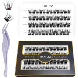 Self Adhesive Eyelashes No Glue Lash Clusters, HKKHZZ Press-on Lashes 10/12/14/16mm Individual Lash Extension Kit with Lash Tweezers, Self-adhesive False Eyelashes Natural DIY Eyelash Extension Kit