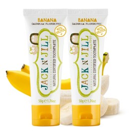 Jack N' Jill Natural Kids Toothpaste - Banana - Organic, Gluten Free, Vegan, BPA Free, Fluoride Free, SLS Free, Dairy Free - Making Toothbrushing Fun for Kids - 1.76 oz (Pack of 2)