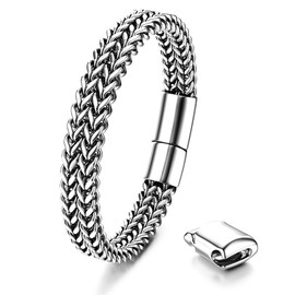 Dochais Men's Bracelet Stainless Steel Magnetic Buckle Extension Buckle, Men's Franco Chain, Men's Bracelets Black, Silver & Gold Men's Bracelet Fashion Jewellery 10 mm Wide / 22.5 cm Long, Stainless