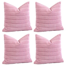 Sungeek Set of 4 Soft Corduroy Decorative Cushion Covers 45x45cm Square Striped Throw Pillow Covers 18x18 Inch for Sofa Couch Living Room Patio Farmhouse Boho Home Decor Pillowcases (Taro Purple)