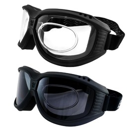 Birdz Eyewear Hawk Over The Glasses Motorcycle Goggles Biker 2 Pairs Anti-Fog Clear & Smoke Lenses RXable