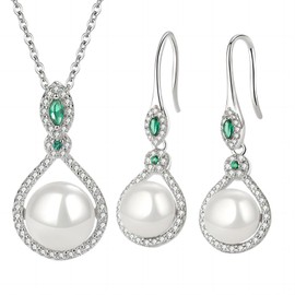 ankbrats Women's Gold Pearl Jewellery Set, Hypoallergenic Freshwater Pearl Pendant Pearl Stud Necklace, Adjustable Pearl Necklace for Women, Wedding Jewellery, Sterling Silver