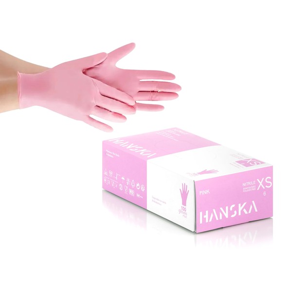 HANSKA 100 Pink Nitrile Disposable Gloves - Powder Free -