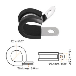uxcell 12Pcs 1/2 Inch(12mm) R-Shape Stainless Steel Rubber Cushioned Insulated Pipe Clamp
