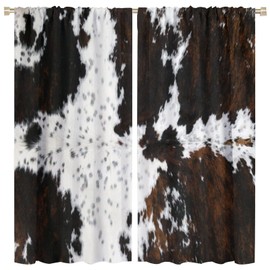YCness Cow Print Curtains, Cowhide Curtains Animal Fur Brown Cow Printed Western Farm Rusitc Window Treatments for Living Room Bedroom Wild 3D Hunter Theme 2 Panel Sets, 42x45 Inch