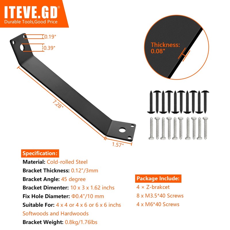 ITEVE.GD 45 Degree Inside Mount Brackets 7" x1-1/3 - Heavy