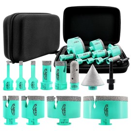 LEKOMESH Tile Hole Saw Kit - (6/6/8/20/25/35/50/75/100mm+20mm Finger Bit+50mm Chamfer Bit+SDS Adapter) Diamond Tile Drill Bits for Porcelain Ceramic Marble Brick Concrete,5/8"-11 Thread