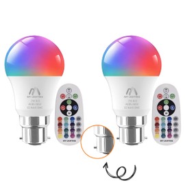 My Lighting 7W B22 LED Bulb | ColorWave Series | RGB + Warm White 3000K, 16 Million Colors, Dimmable | 806 Lumens, Remote Control | Energy Efficient Bayonet LED for Home Décor & Mood Lighting (2 Pack)