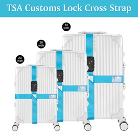 timecity Luggage Strap Cross Luggage Strap with TSA Certified Customs Lock Adjustable Non-Slip Suitcase Strap Travel Suitcase Belts for 20-34 inch Suitcase, Sky Blue