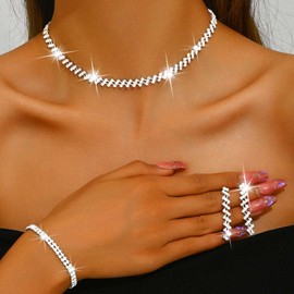 Reaky Rhinestone Necklaces Sets Silver Crystal Earring and Necklace Bridal Jewelry Wedding Accessories for Women