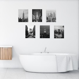 PLIGREAT 6 Pcs New York City View Wall Prints, Black and White Wall Art Decor City Landmarks Photos Wall Paintings Unframed Canvas Wall Art Prints for Living Room Bedroom Gallery Home Wall Decoration