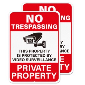 YIKIADA 2 Pack No Trespassing This Property Is Protected By Video Surveillance Sign with Stake 14 × 10 Inches Heavy-Duty Aluminum Reflective Waterproof Signage for Home Business Yard