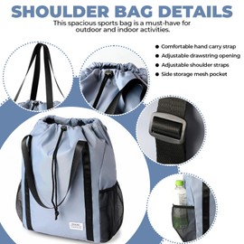 LELE LIFE Drawstring Backpack Bag Water-Resistant Large String Cinch Bag with Wet Pocket & Long Handles Gym Bag Sports Beach Sackpack, Blue