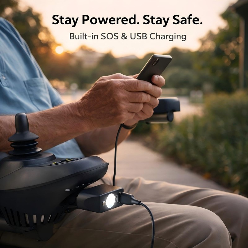 Electric Wheelchair USB Charger with Bright LED Light, 3-Pin XLR