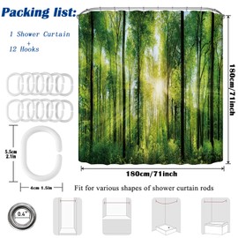BANLMEYD Garden Shower Curtain, Green Forest Shower Curtain, Tall Trees Sunshine Shower Curtains, 71x71 Inch Bathroom Curtains Polyester 3D Scenery Shower Curtains for Wet Room Tub