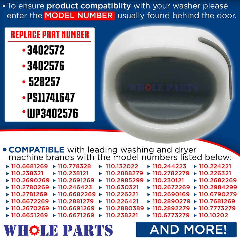Whole Parts Washer and Dryer Control Knob Assembly Part# WP3402572