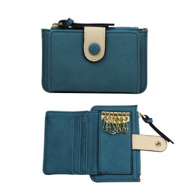 FuninCrea Ladies Small Purses PU Leather Key Wallet with Hanging Buckle Hooks, Ladies Purse Compact Women Wallets with 5 Card Slots and Coin Zipper Pocket for Organizational Cards Keys Coin (Blue)